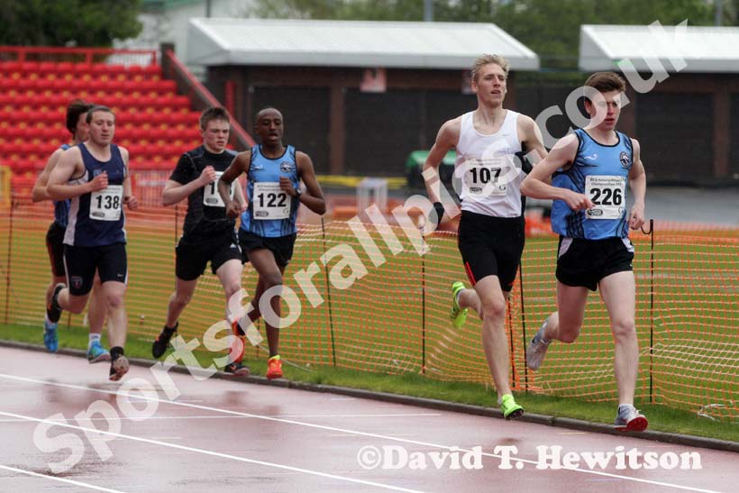 Rory Mudd (Oaklands College) leads Barry Maskell (Gateshead College) during the 1S00 metres, British College Championships, Gateshead International Stadium.